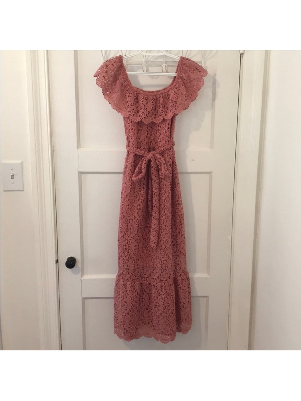 NA-KD Lace Off Shoulder Maxi Dress Dusty Rose Boho Romantic EU 40 Medium - Picture 10 of 13